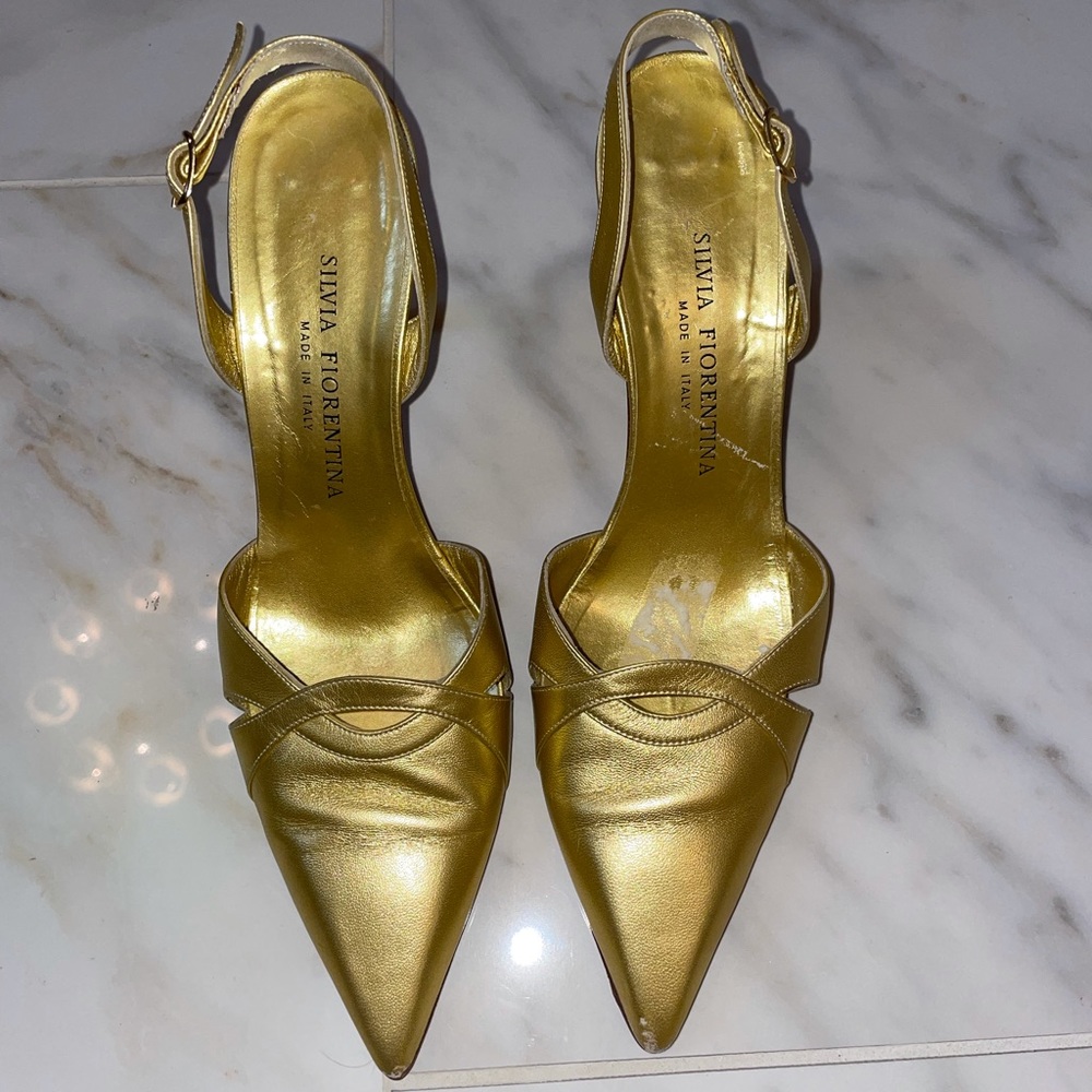 Gold Slingback Pumps